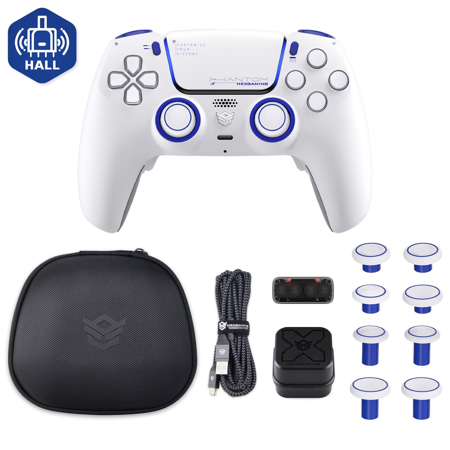 HEXGAMING PHANTOM Controller with Adjustable Triggers+Charging Cable+Carrying Bag for PS5, PC, Mobile - 18 Styles