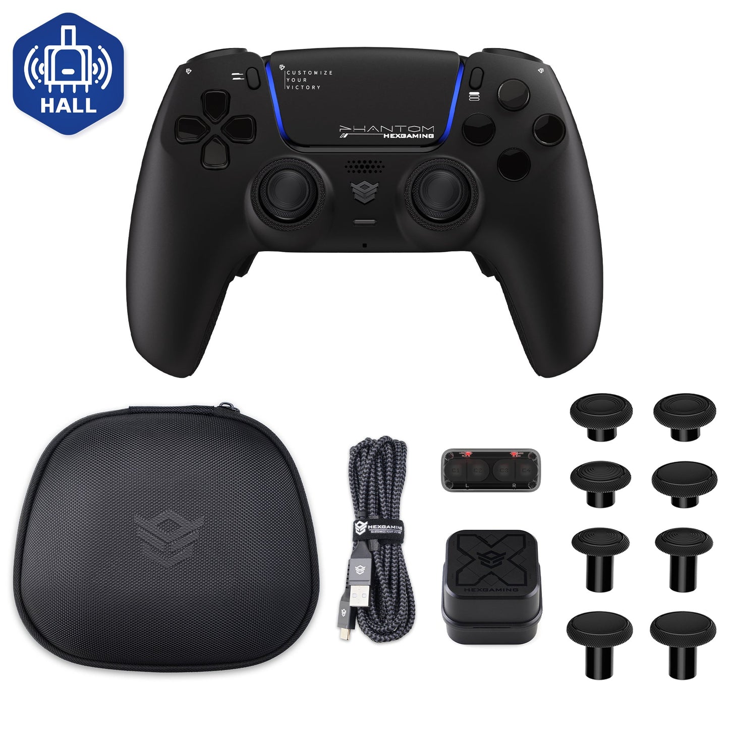 HEXGAMING PHANTOM Controller with Adjustable Triggers+Charging Cable+Carrying Bag for PS5, PC, Mobile - 18 Styles