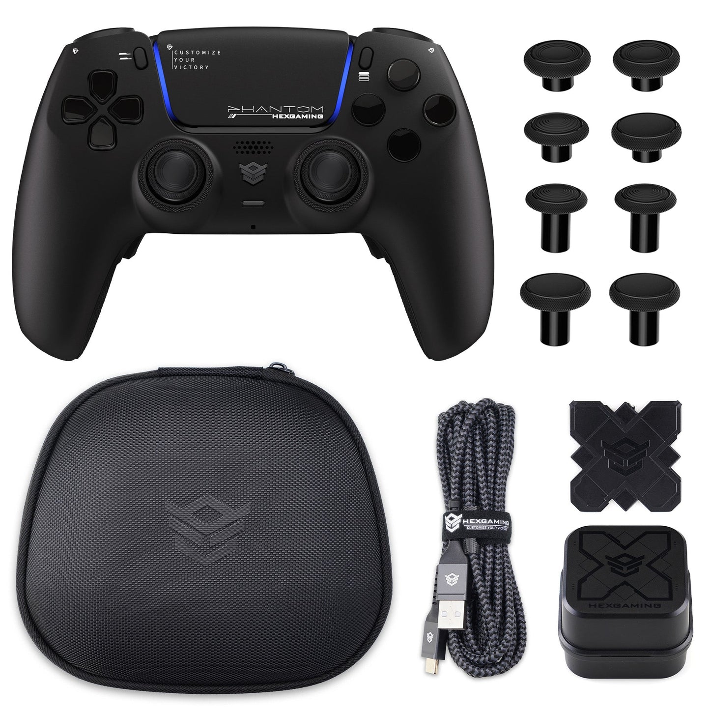 HEXGAMING PHANTOM Controller with Adjustable Triggers+Charging Cable+Carrying Bag for PS5, PC, Mobile - 18 Styles