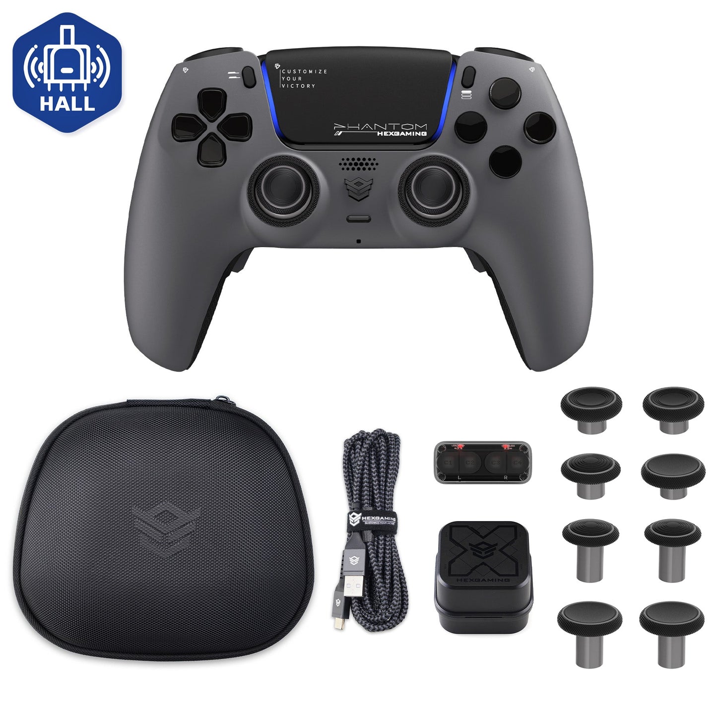 HEXGAMING PHANTOM Controller with Adjustable Triggers+Charging Cable+Carrying Bag for PS5, PC, Mobile - 18 Styles