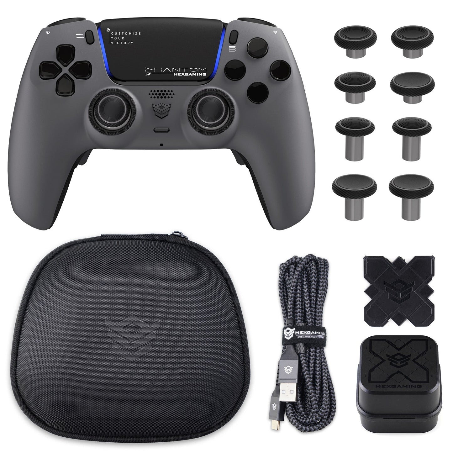HEXGAMING PHANTOM Controller with Adjustable Triggers+Charging Cable+Carrying Bag for PS5, PC, Mobile - 18 Styles
