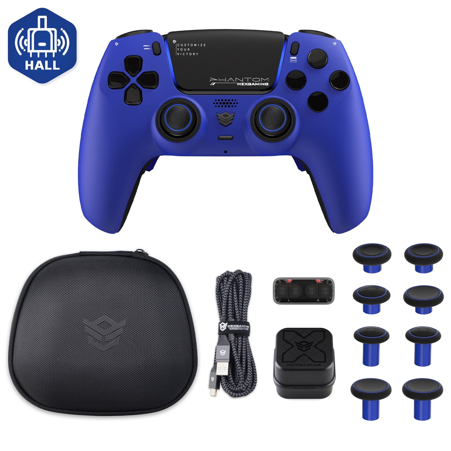HEXGAMING PHANTOM Controller with Adjustable Triggers+Charging Cable+Carrying Bag for PS5, PC, Mobile - 18 Styles