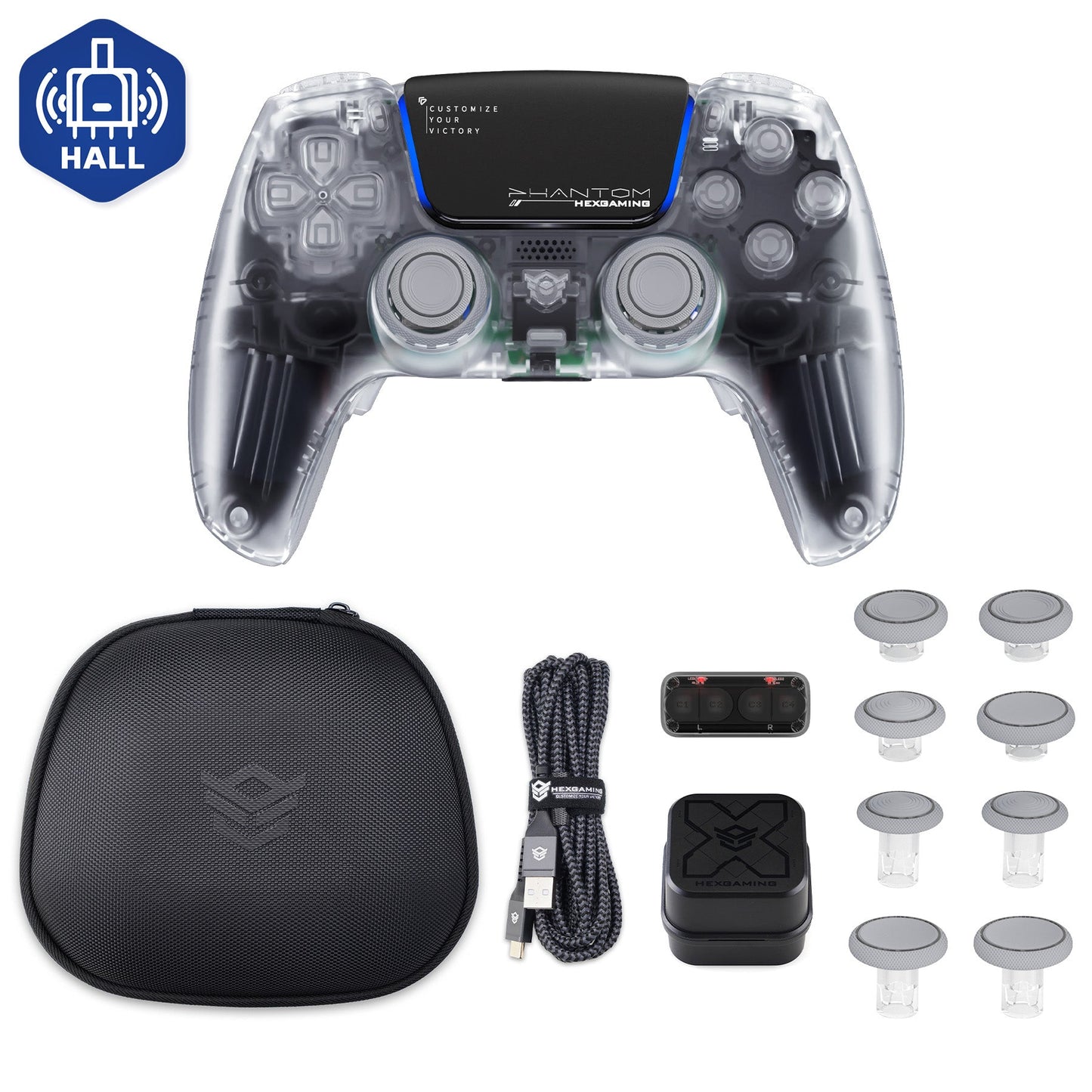 HEXGAMING PHANTOM Controller with Adjustable Triggers+Charging Cable+Carrying Bag for PS5, PC, Mobile - 18 Styles