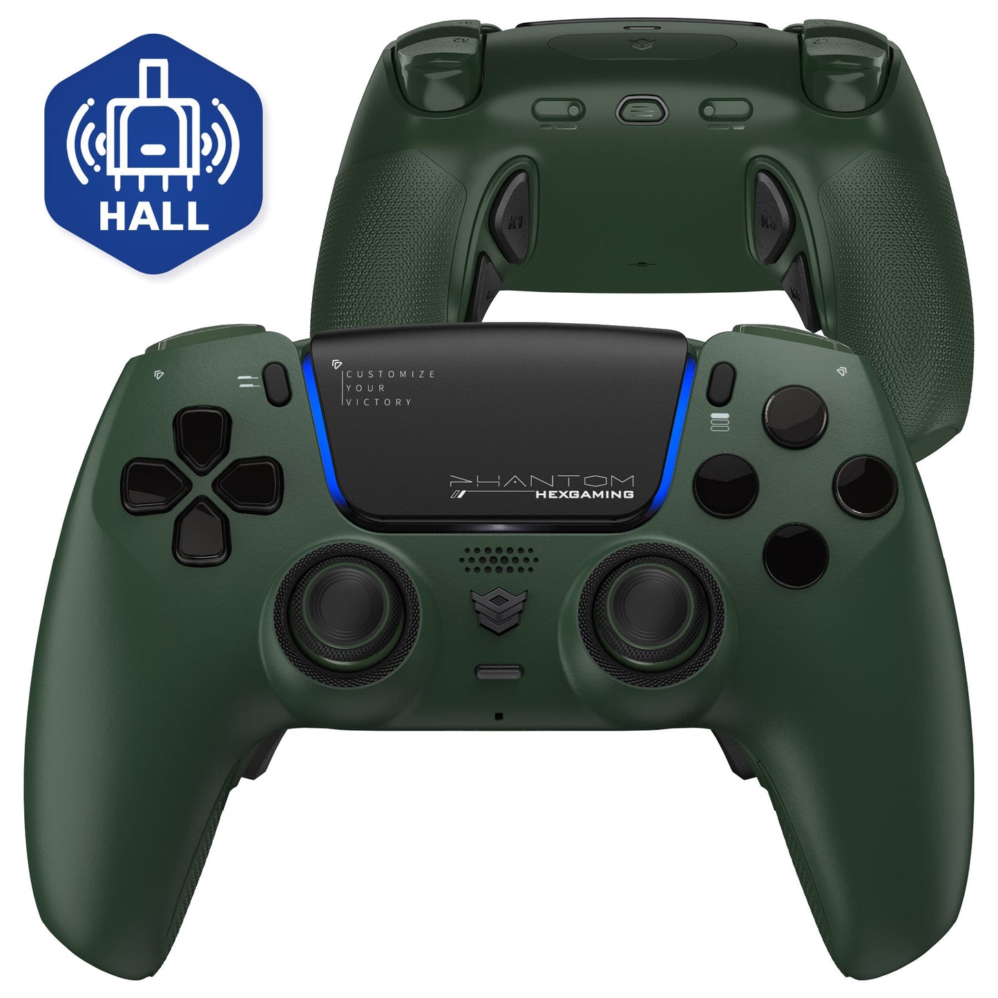 HEXGAMING PHANTOM Controller with Adjustable Triggers for PS5, PC, Mobile - Static Emerald
