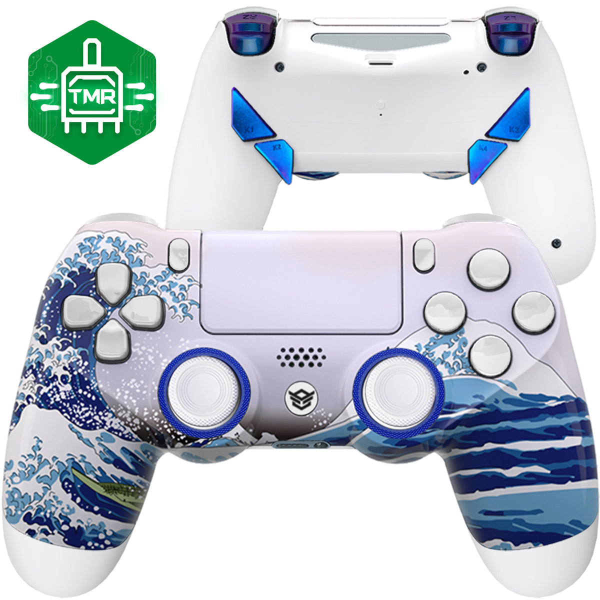 HEXGAMING NEW EDGE Controller with TMR Joysticks for PS4, PC, Mobile - The Great Wave Chameleon Purple Blue