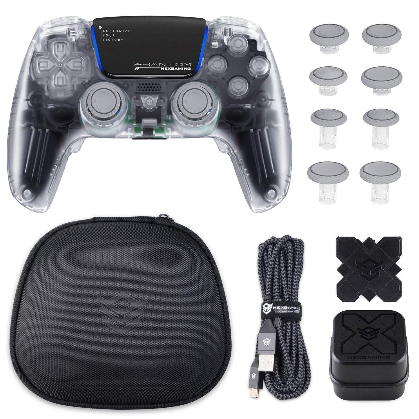 HEXGAMING PHANTOM Controller with Adjustable Triggers+Charging Cable+Carrying Bag for PS5, PC, Mobile - 18 Styles