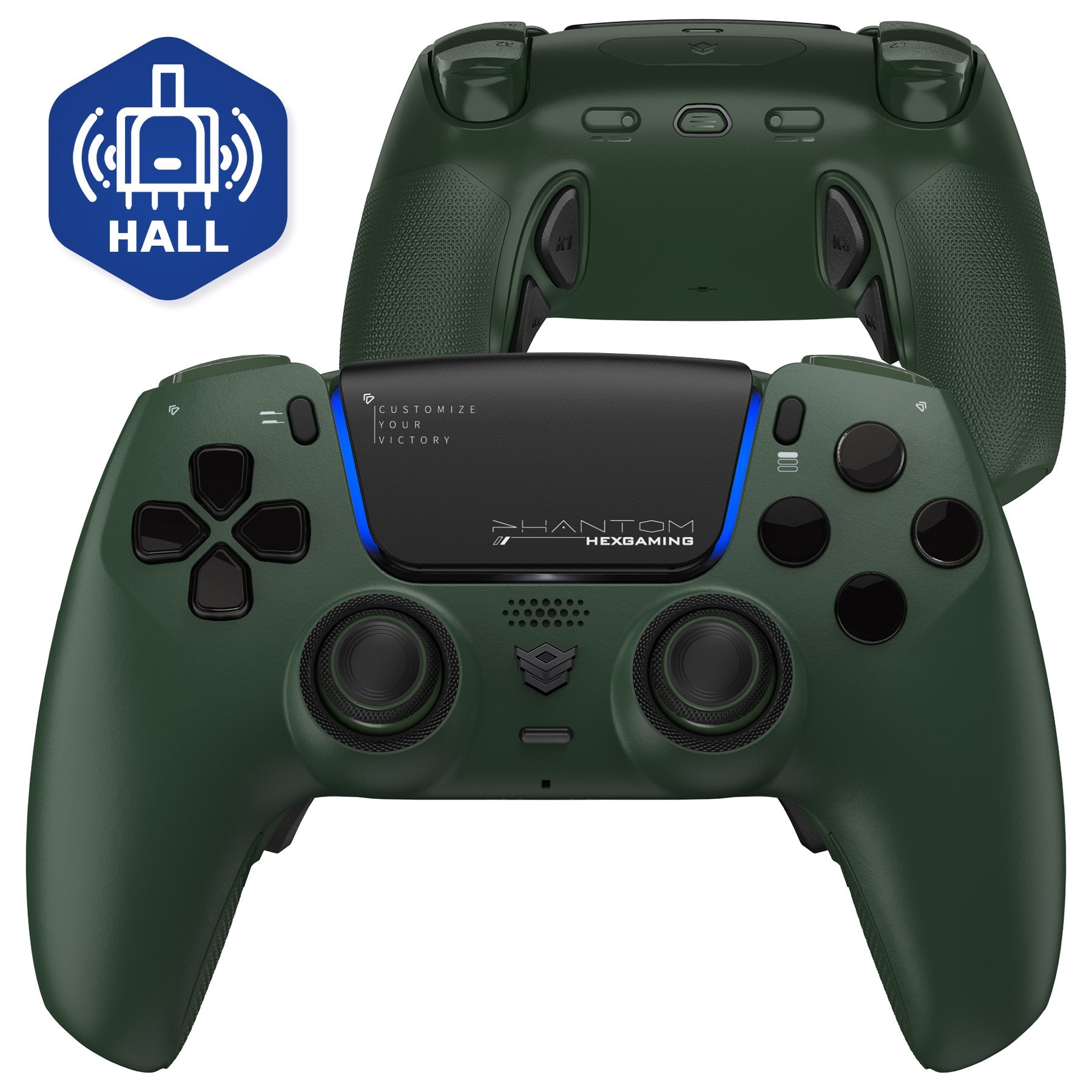 HEXGAMING PHANTOM Controller with Adjustable Triggers for PS5, PC, Mobile - Static Emerald