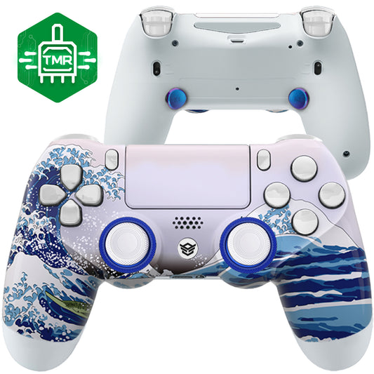 HEXGAMING NEW SPIKE Controller with TMR Joysticks for PS4, PC, Mobile- White Wave