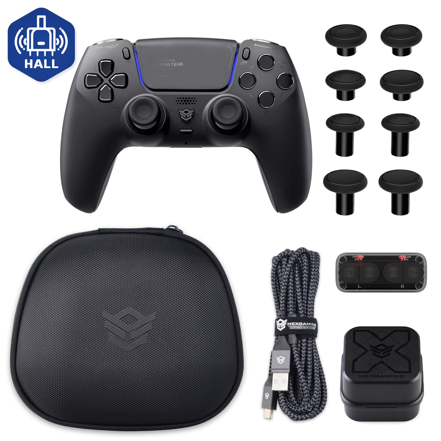 HEXGAMING ULTIMATE PRO Controller with Adjustable Triggers+Charging Cable+Carrying Bag for PS5, PC, Mobile -6 Styles