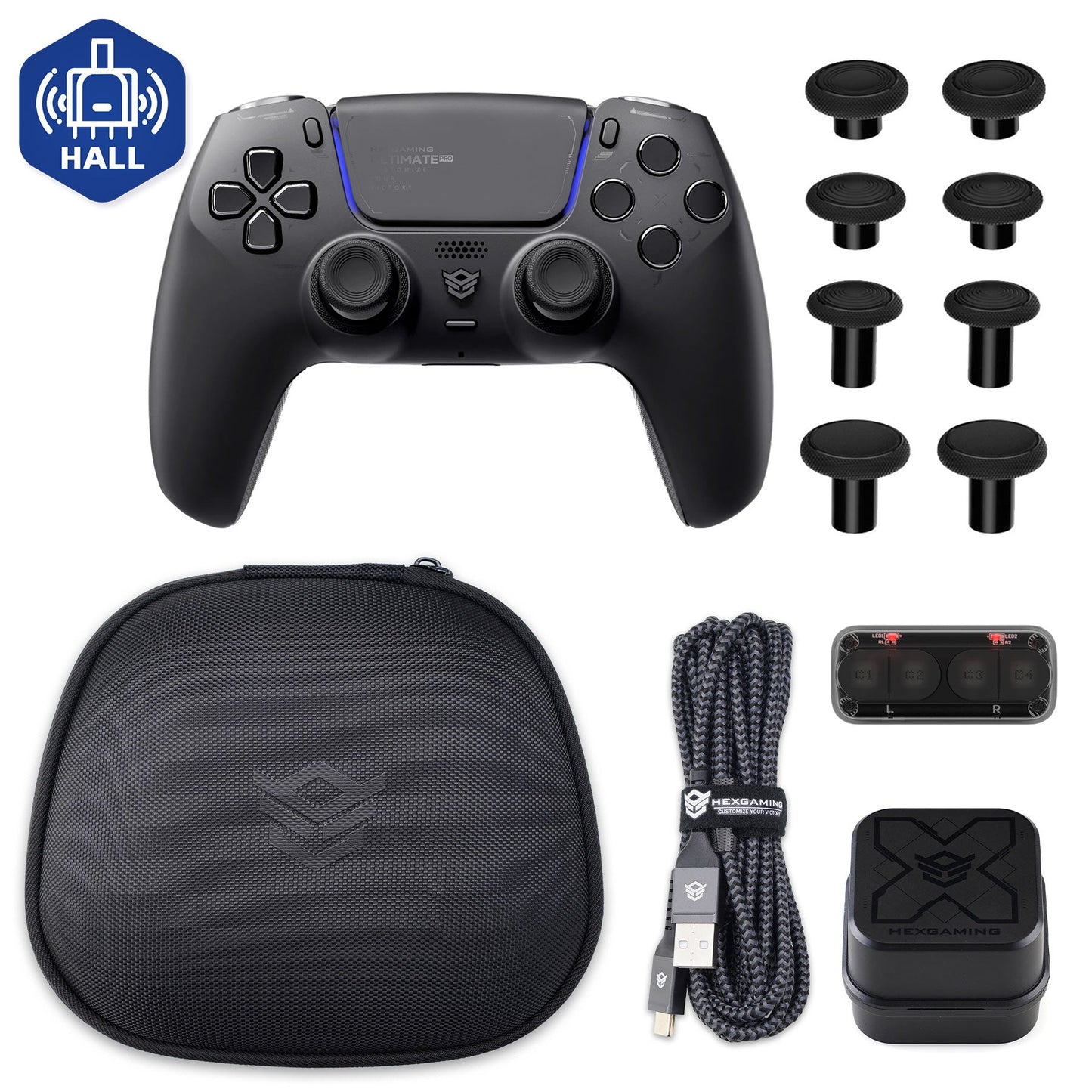 HEXGAMING ULTIMATE PRO Gaming Controller Compatible with ps5/PC/Mobile - 4 Back Buttons, 6 Custom Profiles, Adjustable Triggers, 8 Swappable Thumbsticks -4 Styles