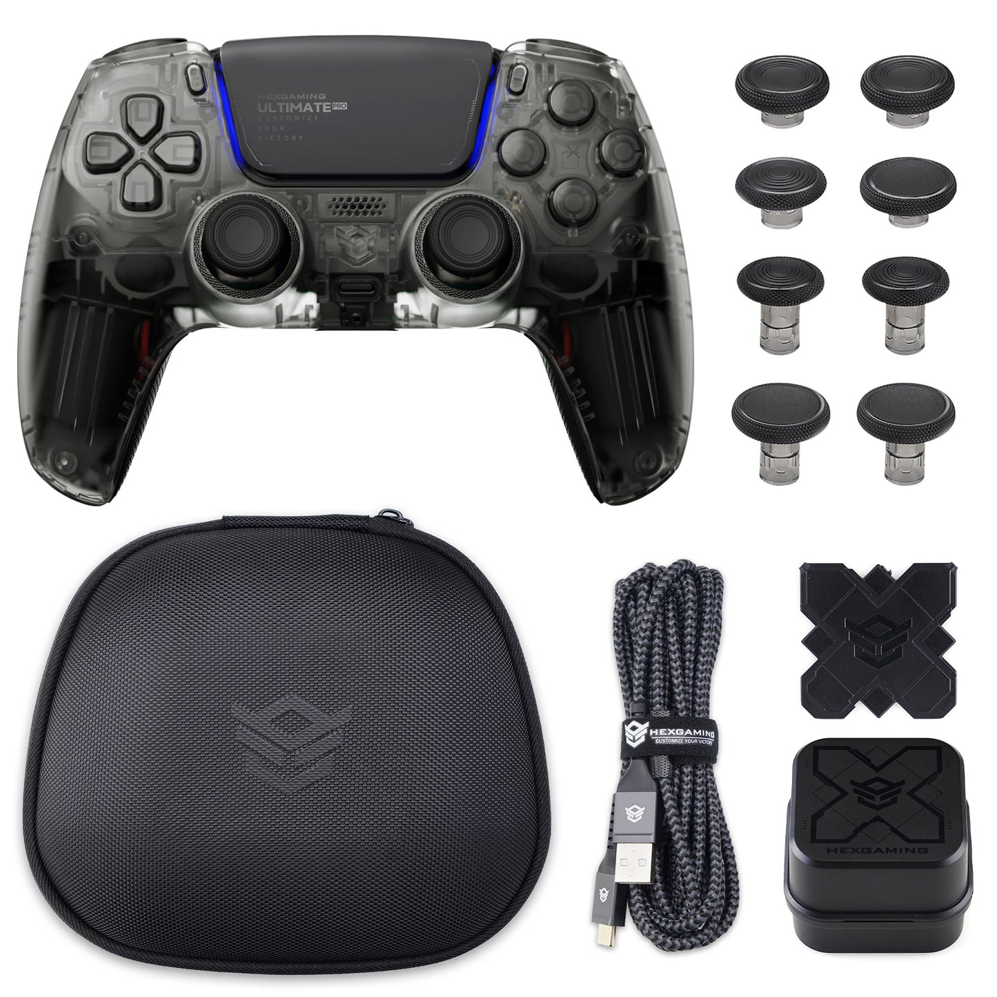 HEXGAMING ULTIMATE PRO Controller with Adjustable Triggers+Charging Cable+Carrying Bag for PS5, PC, Mobile -8 Styles