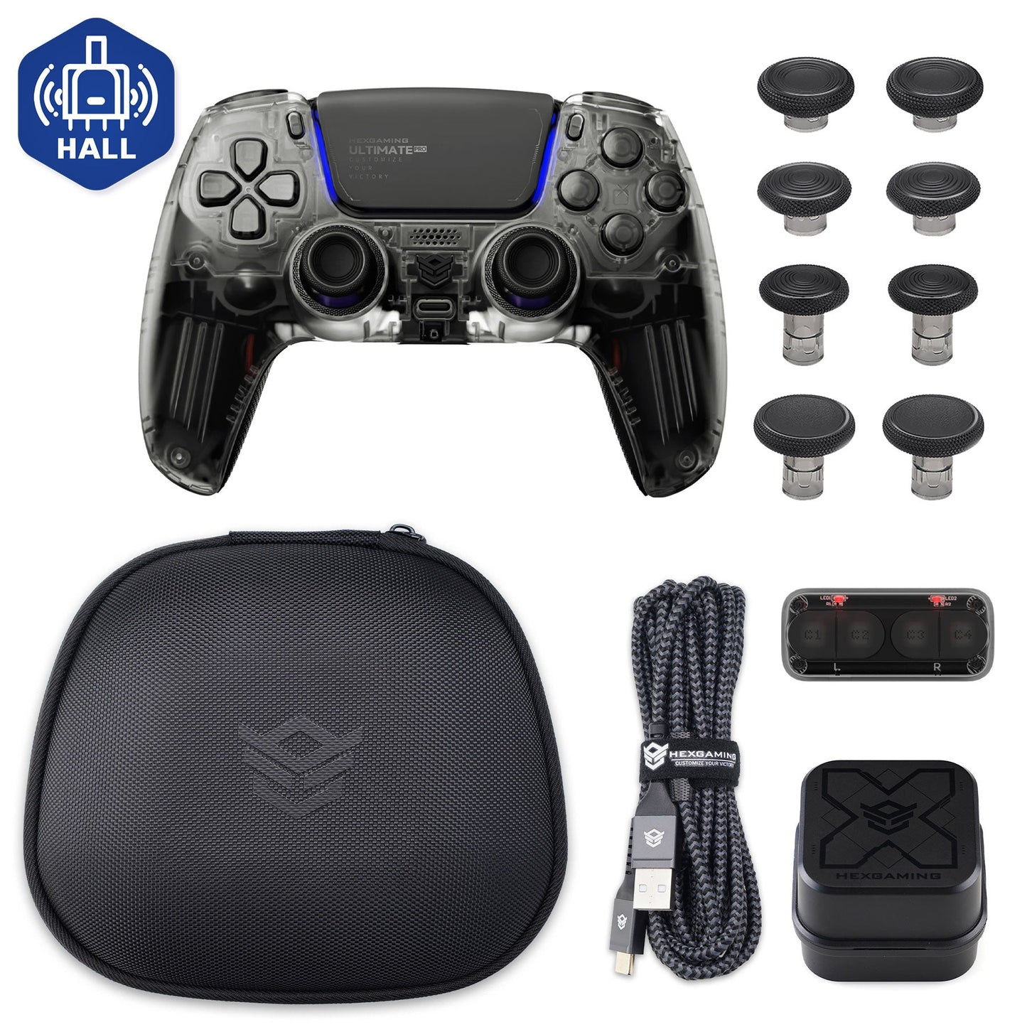 HEXGAMING ULTIMATE PRO Gaming Controller Compatible with ps5/PC/Mobile - 4 Back Buttons, 6 Custom Profiles, Adjustable Triggers, 8 Swappable Thumbsticks -4 Styles