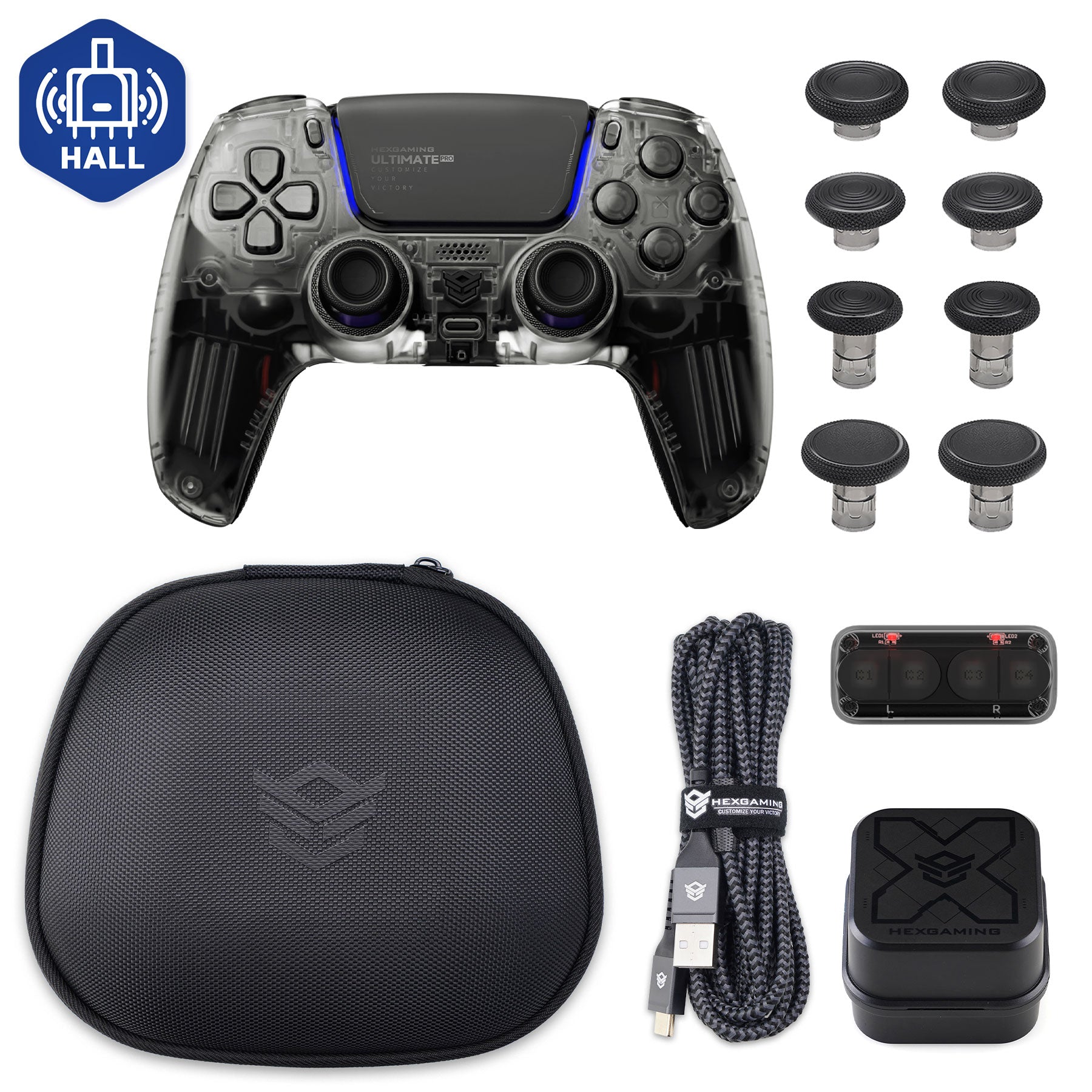 HEXGAMING ULTIMATE PRO Gaming Controller Compatible with ps5/PC/Mobile - 4 Back Buttons, 6 Custom Profiles, Adjustable Triggers, 8 Swappable Thumbsticks -4 Styles