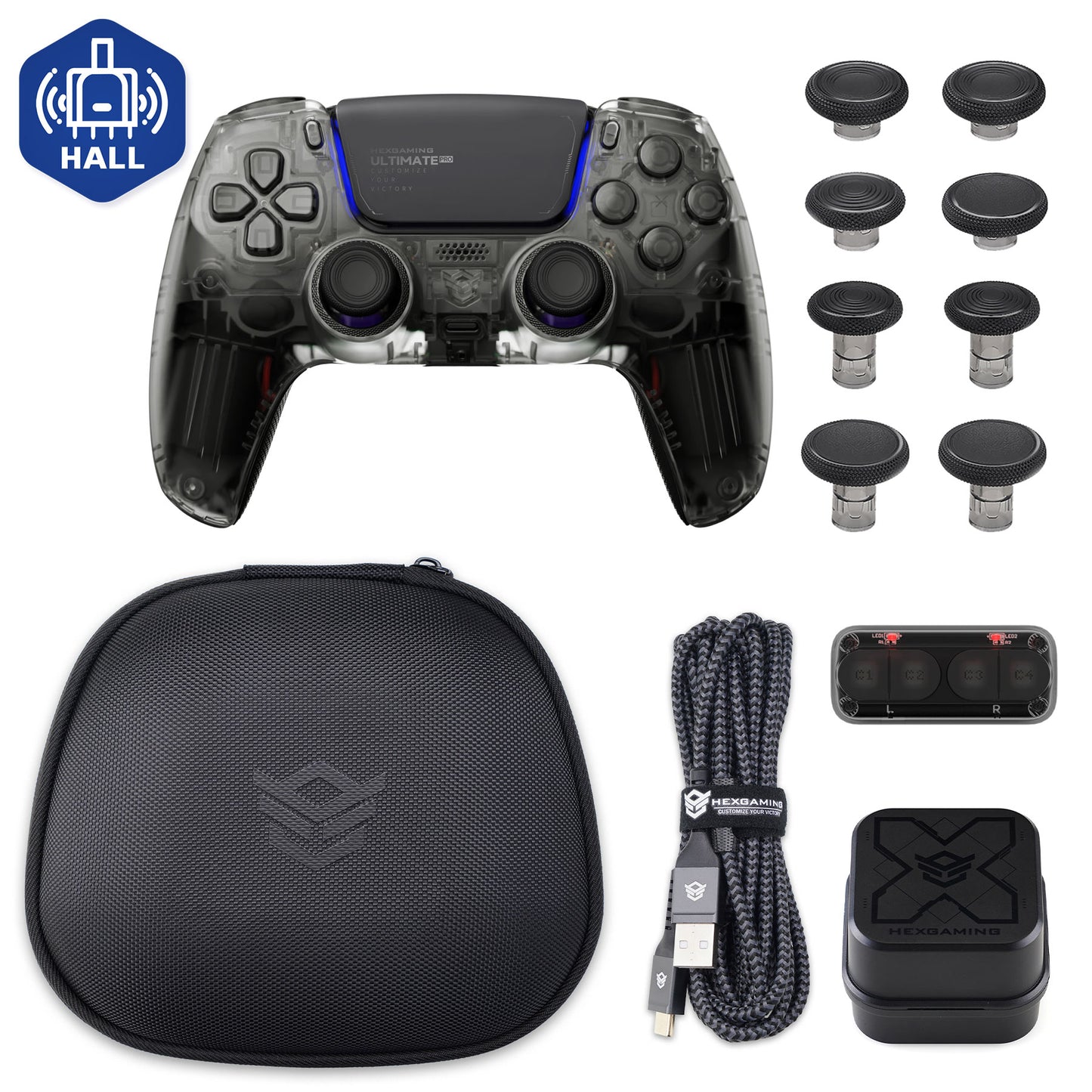 HEXGAMING ULTIMATE PRO Controller with Adjustable Triggers+Charging Cable+Carrying Bag for PS5, PC, Mobile -8 Styles